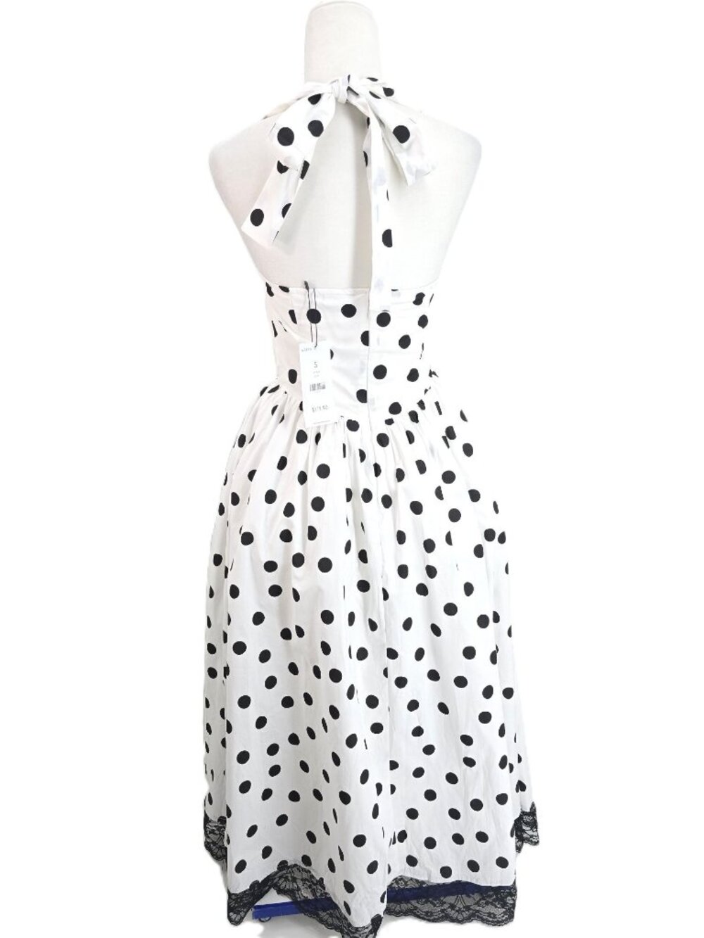 NWT Akira Black White Dolly Polka Dot Retro Midi Halter Dress Women Size Small - Picture 7 of 10